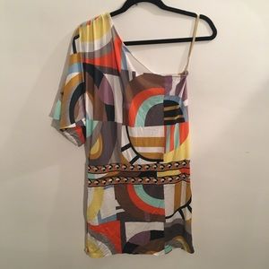 BCBG One shoulder geometric print dress size XS